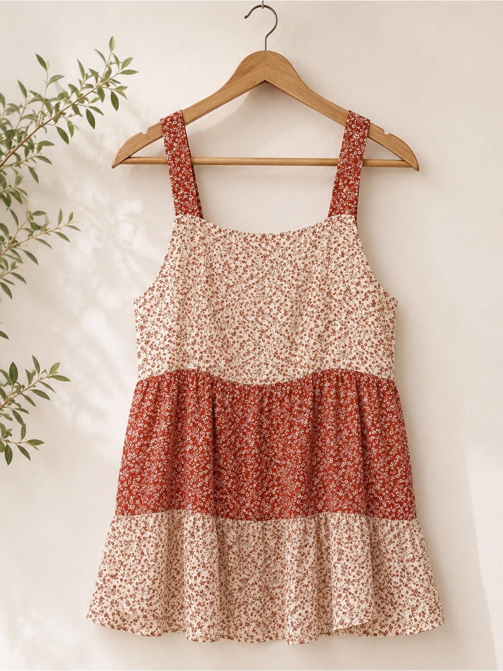 Paper Crane Rust & Cream Floral Tiered Sundress
